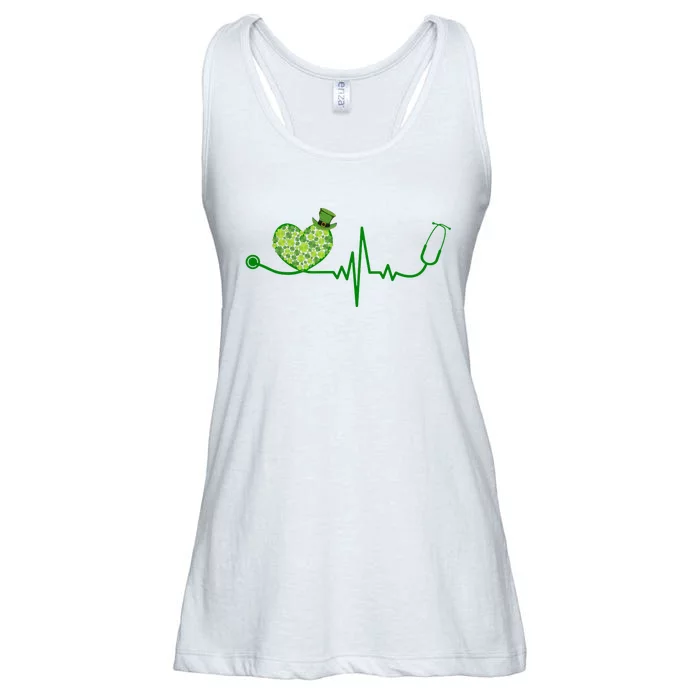 St Patricks Day Heartbeat Nurse Ladies Essential Flowy Tank