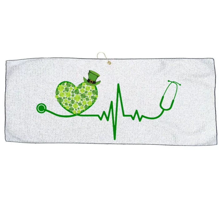 St Patricks Day Heartbeat Nurse Large Microfiber Waffle Golf Towel