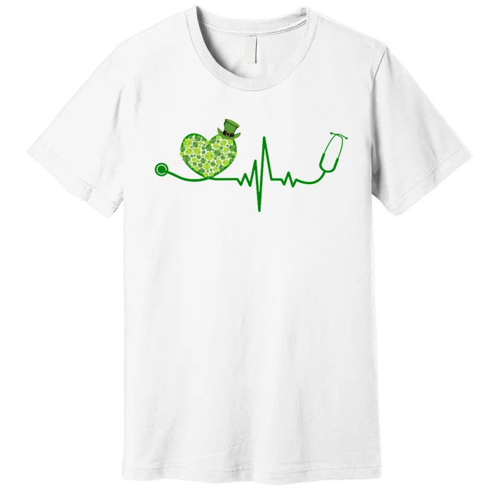 St Patricks Day Heartbeat Nurse Premium T-Shirt