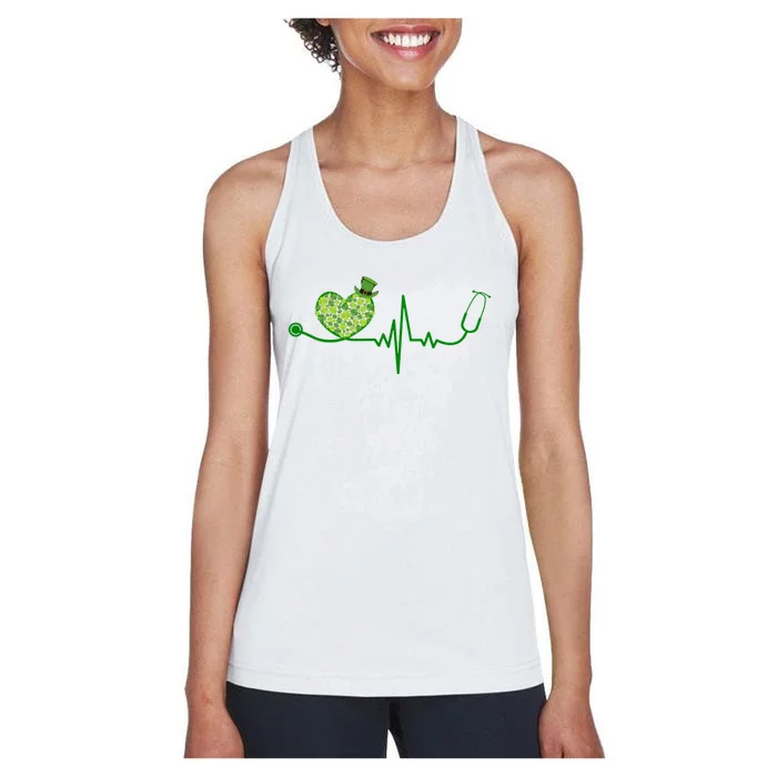 St Patricks Day Heartbeat Nurse Women's Racerback Tank