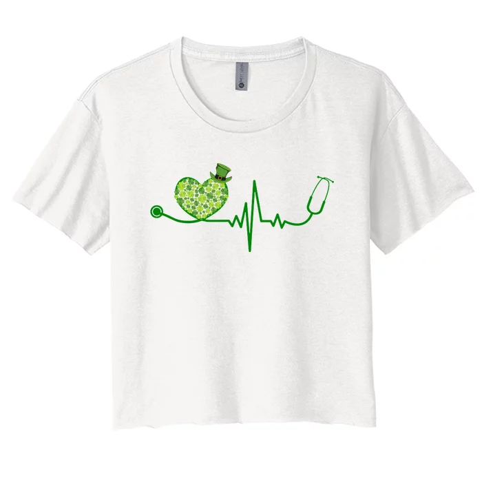 St Patricks Day Heartbeat Nurse Women's Crop Top Tee