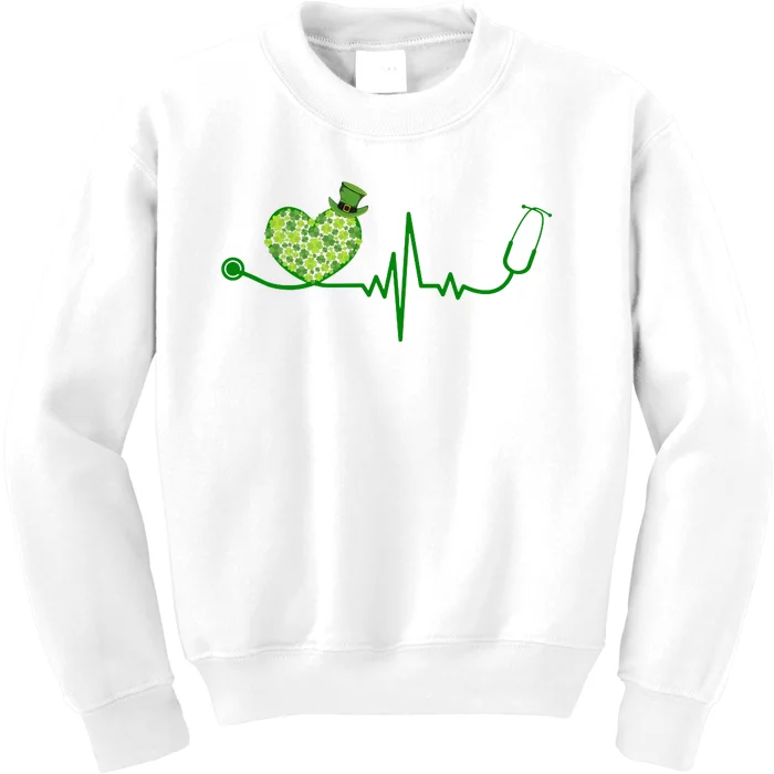 St Patricks Day Heartbeat Nurse Kids Sweatshirt