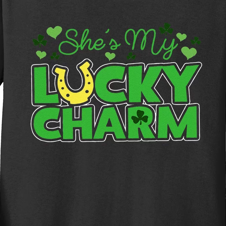 St. Patrick's Day Irish Shamrock Gift She's My Lucky Charm Kids Long Sleeve Shirt