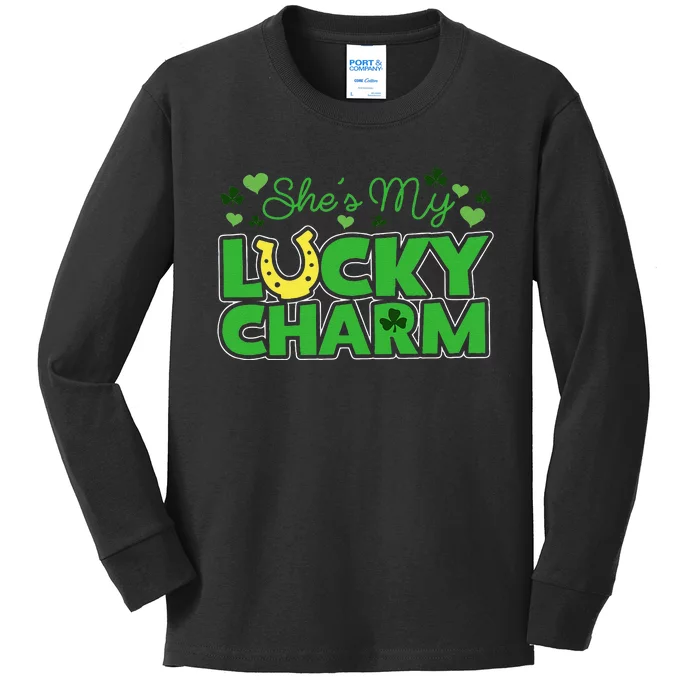 St. Patrick's Day Irish Shamrock Gift She's My Lucky Charm Kids Long Sleeve Shirt