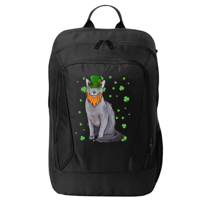 St Patricks Day Russian Blue Cat Shamrock Gift Cool Gift City Backpack