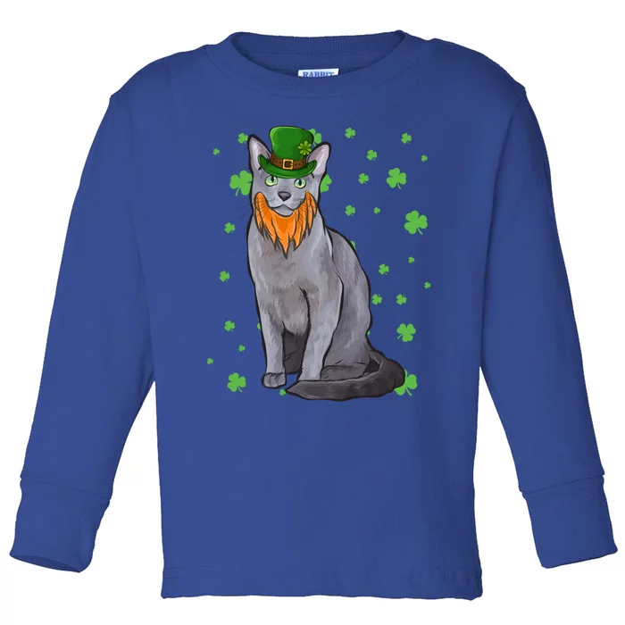 St Patricks Day Russian Blue Cat Shamrock Gift Cool Gift Toddler Long Sleeve Shirt