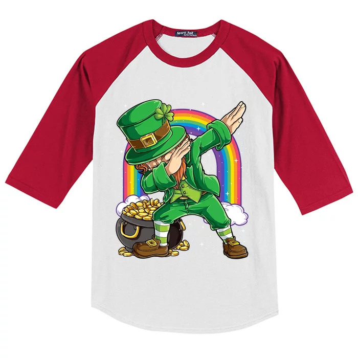 St Patricks Day Dabbing Leprechaun Funny Dab Dance Meaningful Gift Kids Colorblock Raglan Jersey