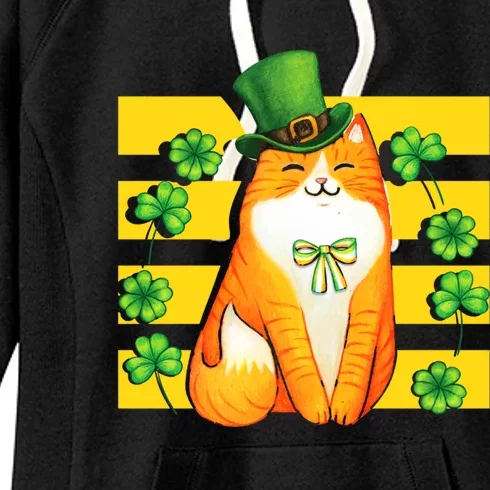 Saint Patrick's Day Cat Shamrock St Paddy Kitten Ireland Meaningful Gift Women's Fleece Hoodie