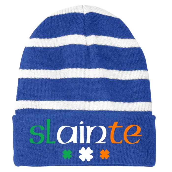 Slainte Patricks Day Gift Striped Beanie with Solid Band