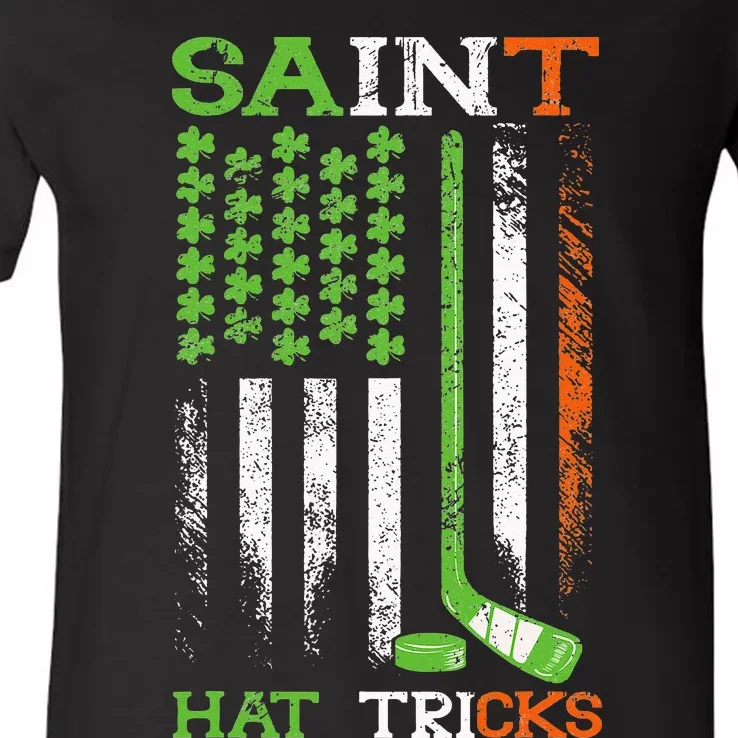 St Patricks Day Saint Hat Tricks Hockey Shamrock V-Neck T-Shirt