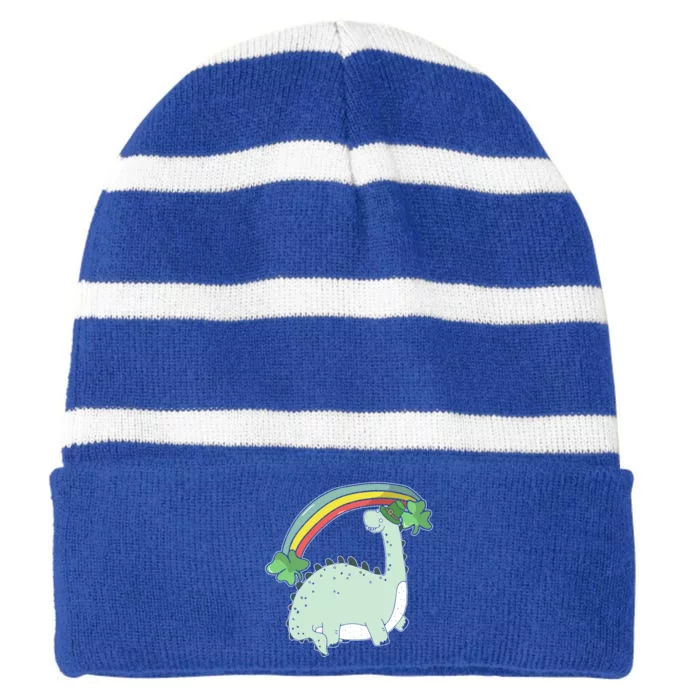 Saint Patrick's Day Irish Shenanigan Dinosaur Lover Dino Gift Striped Beanie with Solid Band