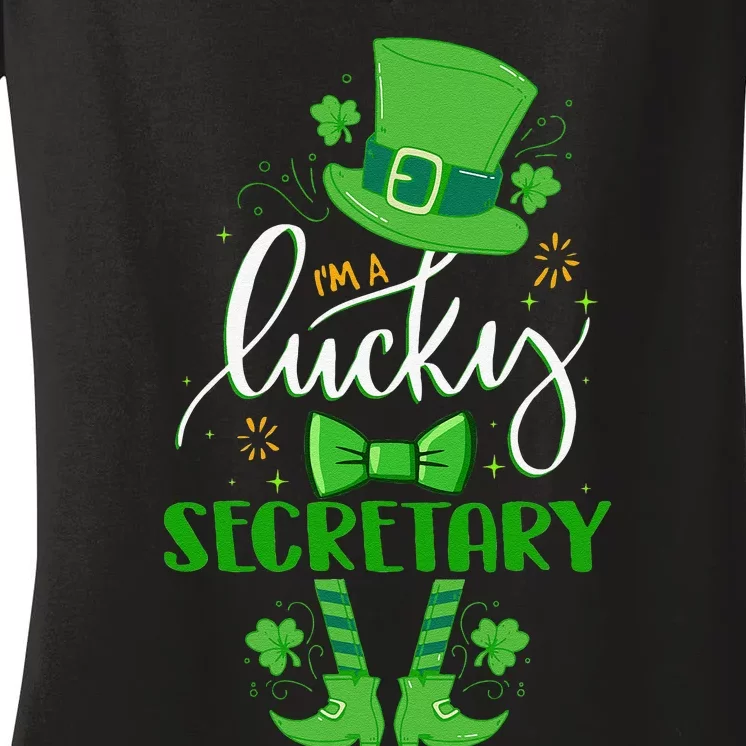 Saint Patrick's Day Leprechaun I'm A Lucky Secretary Gift Women's V-Neck T-Shirt