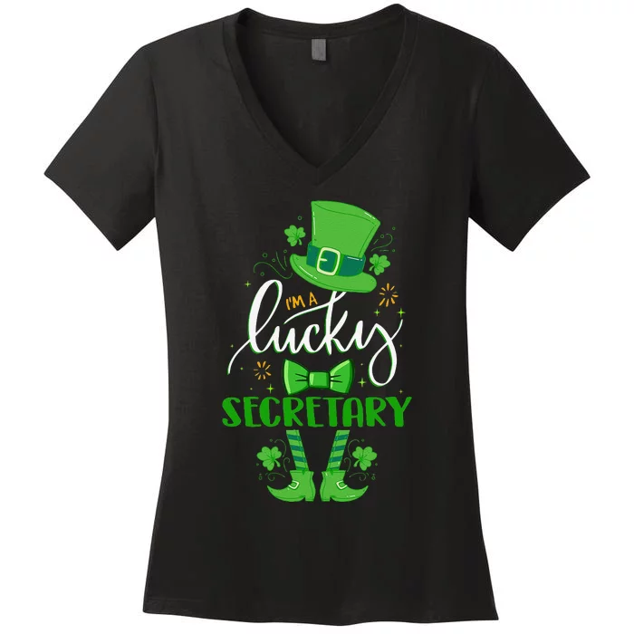 Saint Patrick's Day Leprechaun I'm A Lucky Secretary Gift Women's V-Neck T-Shirt