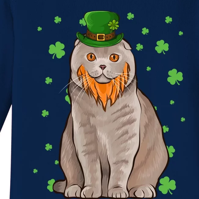 St Patricks Day Scottish Fold Cat Shamrock Gift Great Gift Baby Long Sleeve Bodysuit