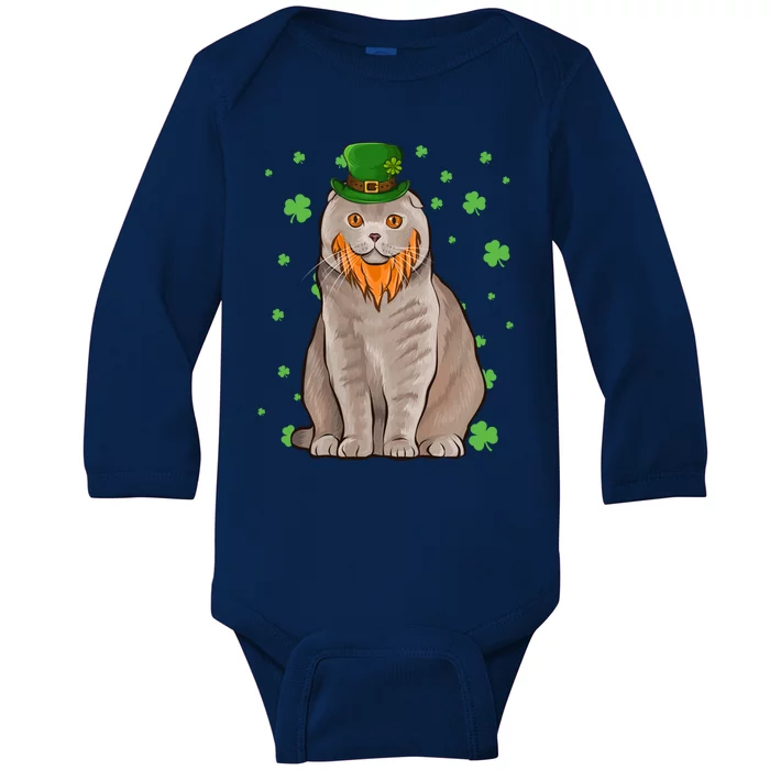 St Patricks Day Scottish Fold Cat Shamrock Gift Great Gift Baby Long Sleeve Bodysuit