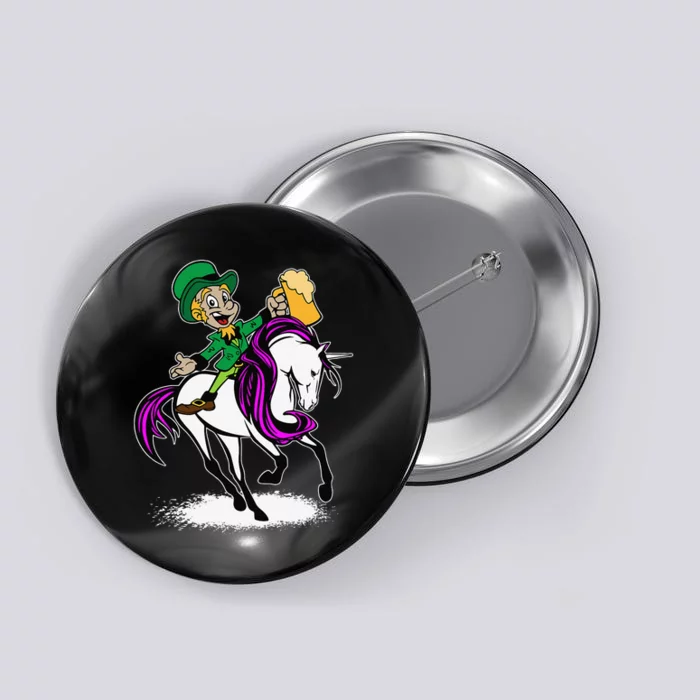 Saint Patrick's Day Leprechaun Riding Unicorn Button