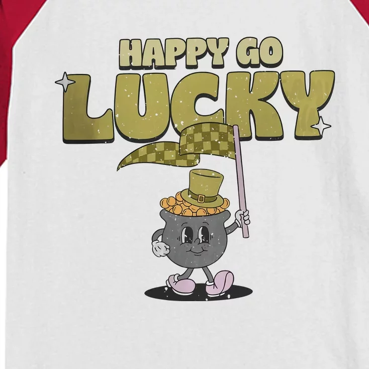 St Patrick's Day Happy Happy Go Lucky Retro Kids Colorblock Raglan Jersey