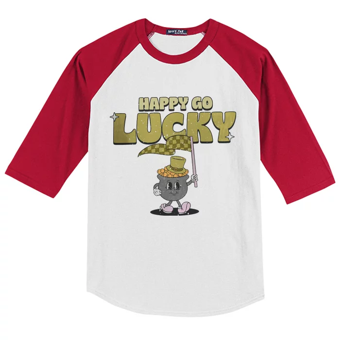 St Patrick's Day Happy Happy Go Lucky Retro Kids Colorblock Raglan Jersey