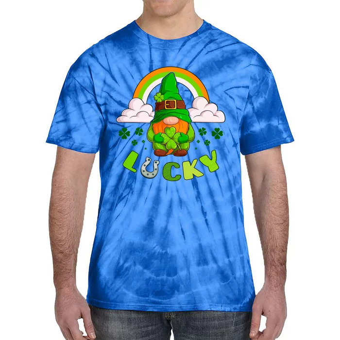 St Patricks Day Lucky Gnome Irish Rainbow Gift Tie-Dye T-Shirt