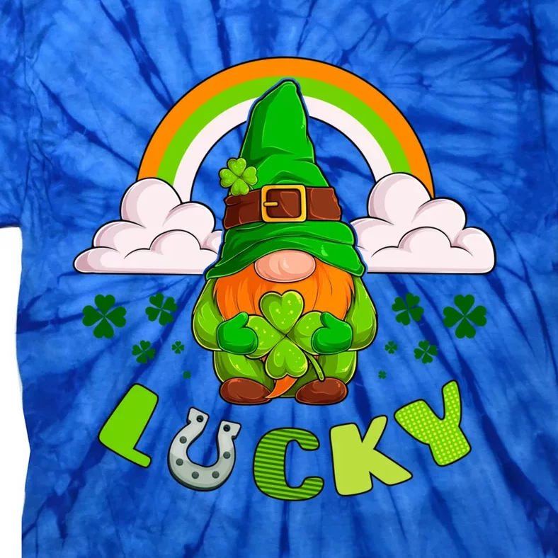 St Patricks Day Lucky Gnome Irish Rainbow Gift Tie-Dye T-Shirt