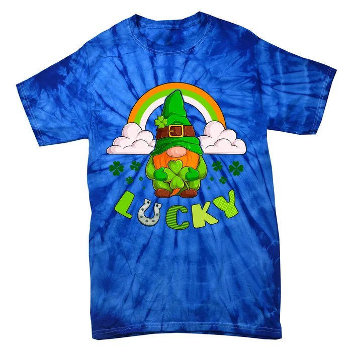 St Patricks Day Lucky Gnome Irish Rainbow Gift Tie-Dye T-Shirt