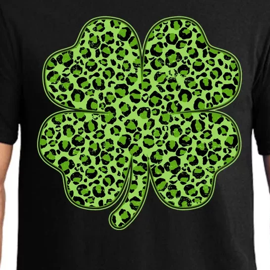 St Patrick's Day Leopard Print Shamrock Clover Pajama Set