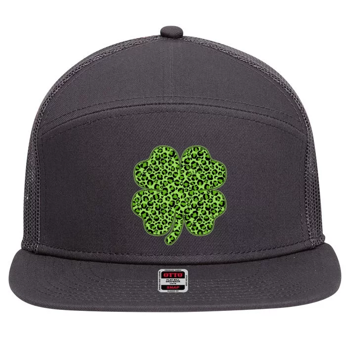 St Patrick's Day Leopard Print Shamrock Clover 7 Panel Mesh Trucker Snapback Hat