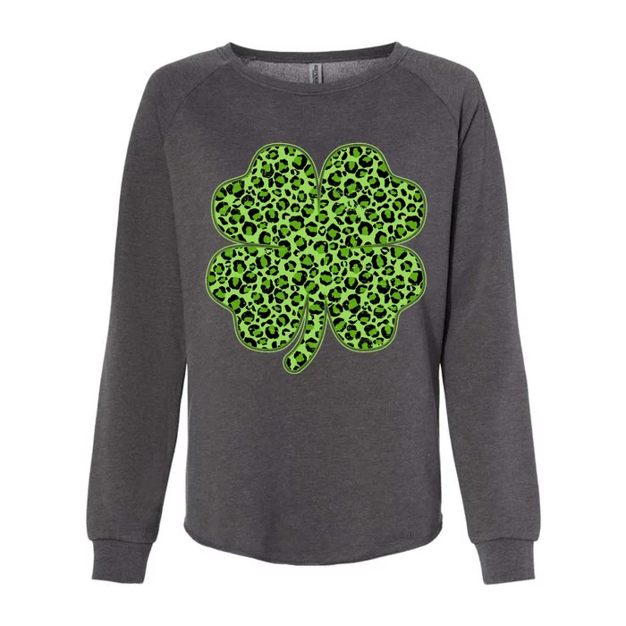 St Patrick's Day Leopard Print Shamrock Clover Womens California Wash Sweatshirt