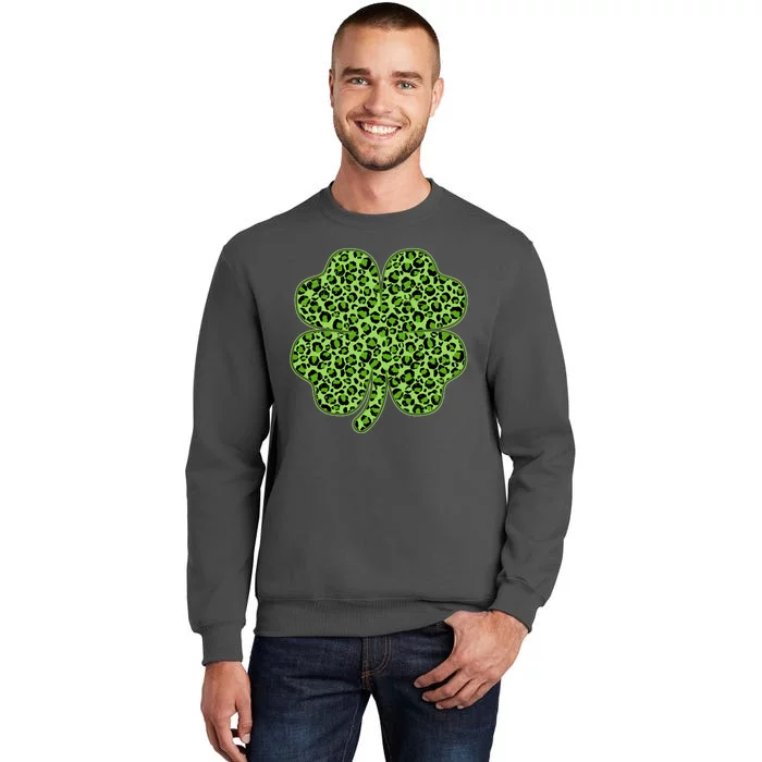 St Patrick's Day Leopard Print Shamrock Clover Tall Sweatshirt