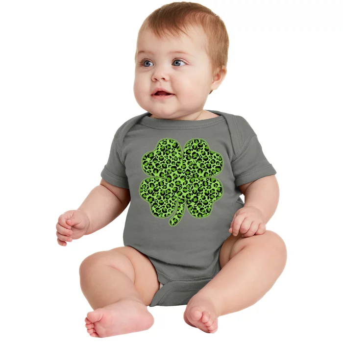 St Patrick's Day Leopard Print Shamrock Clover Baby Bodysuit