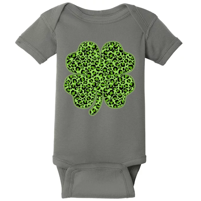 St Patrick's Day Leopard Print Shamrock Clover Baby Bodysuit