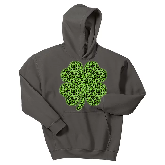 St Patrick's Day Leopard Print Shamrock Clover Kids Hoodie