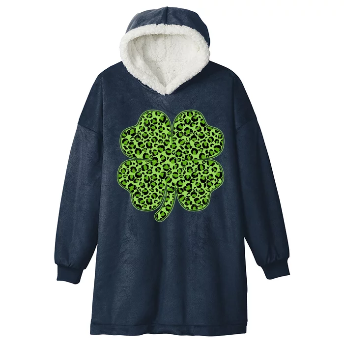 St Patrick's Day Leopard Print Shamrock Clover Hooded Wearable Blanket