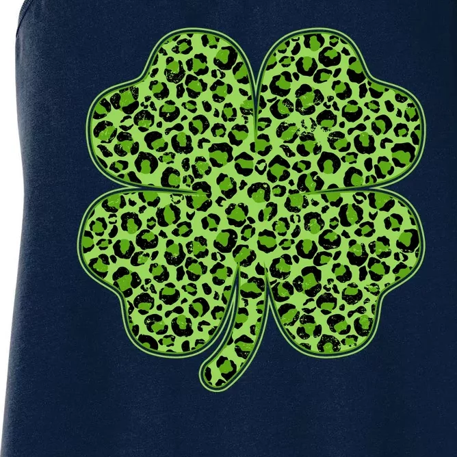 St Patrick's Day Leopard Print Shamrock Clover Women's Racerback Tank