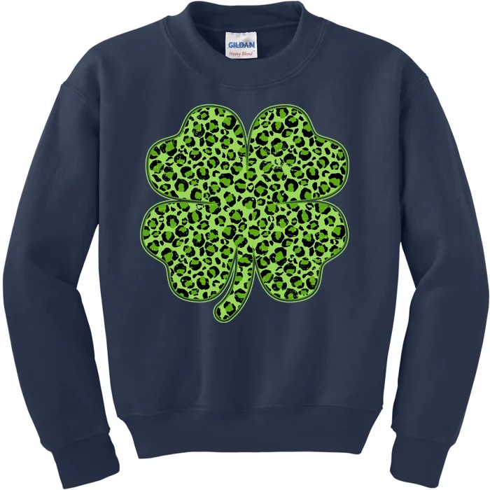 St Patrick's Day Leopard Print Shamrock Clover Kids Sweatshirt