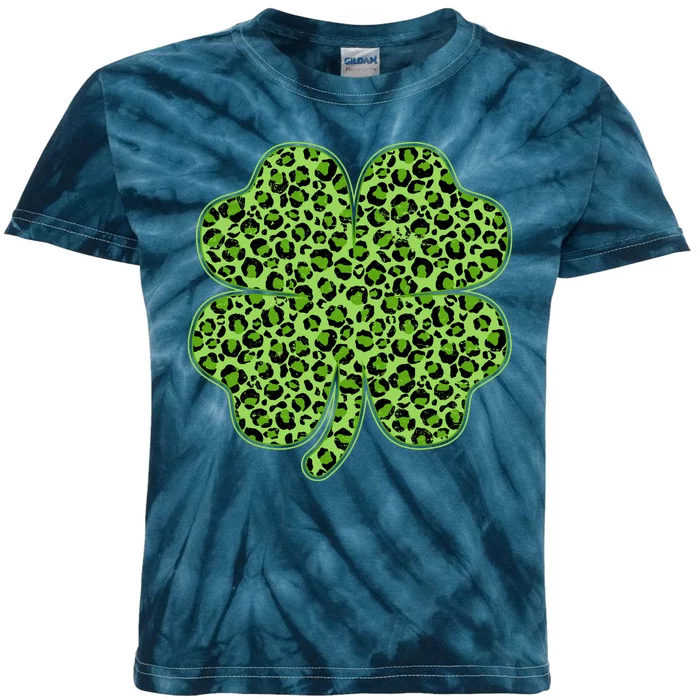 St Patrick's Day Leopard Print Shamrock Clover Kids Tie-Dye T-Shirt