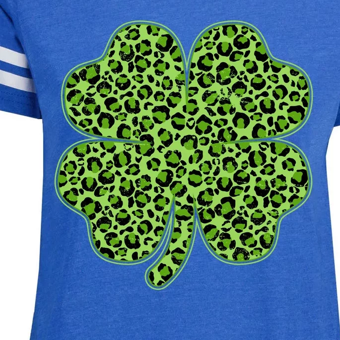 St Patrick's Day Leopard Print Shamrock Clover Enza Ladies Jersey Football T-Shirt