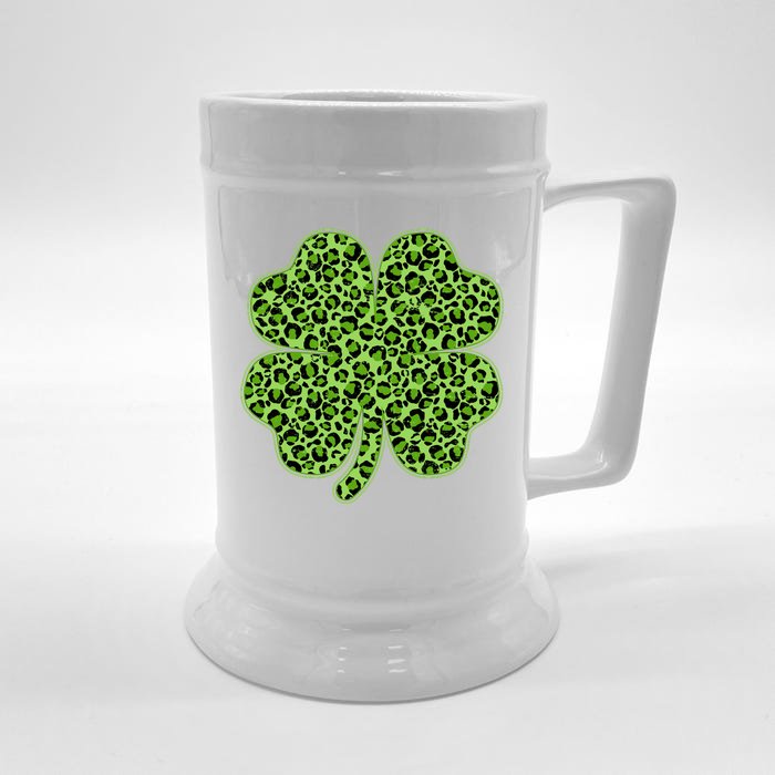 St Patrick's Day Leopard Print Shamrock Clover Front & Back Beer Stein