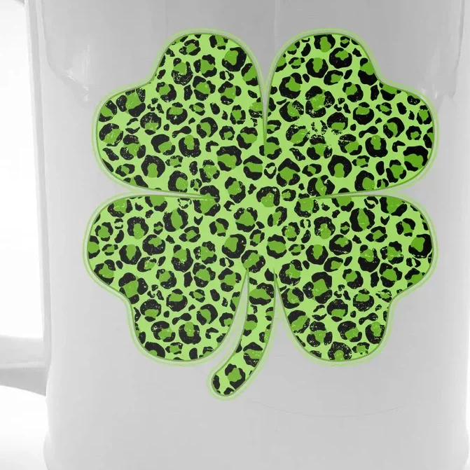 St Patrick's Day Leopard Print Shamrock Clover Front & Back Beer Stein