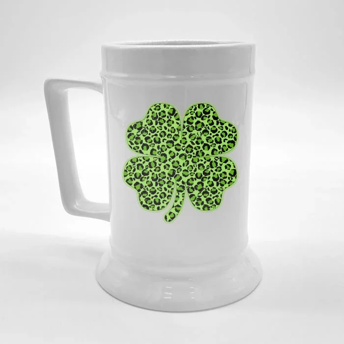 St Patrick's Day Leopard Print Shamrock Clover Front & Back Beer Stein