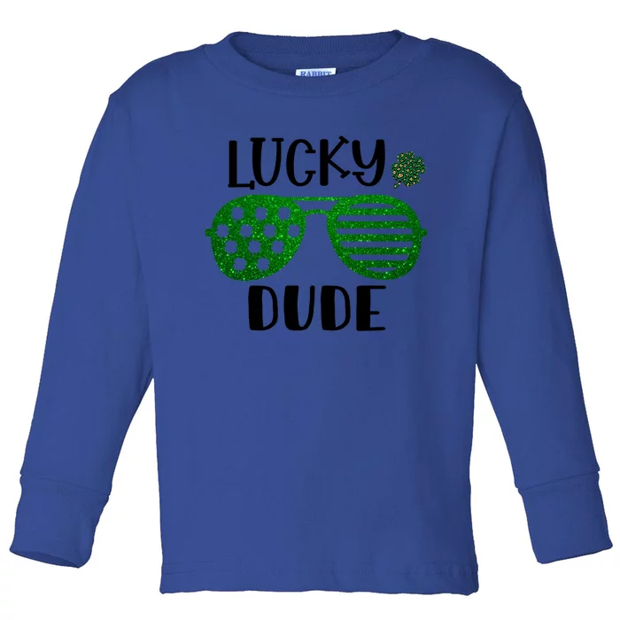 Saint Patrick's Day Lucky Dude Glitter Green Glasses Gift Toddler Long Sleeve Shirt