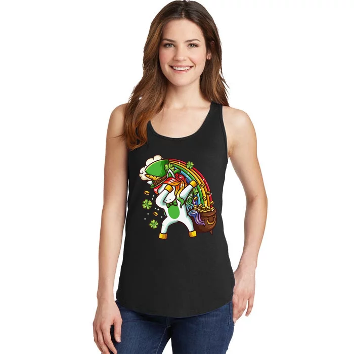 St Patricks Day Dabbing Unicorn Ladies Essential Tank