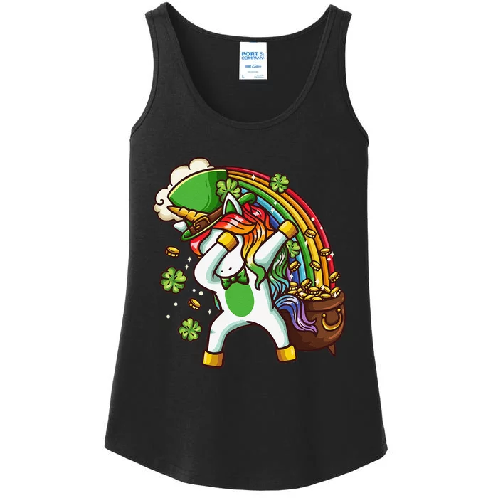 St Patricks Day Dabbing Unicorn Ladies Essential Tank