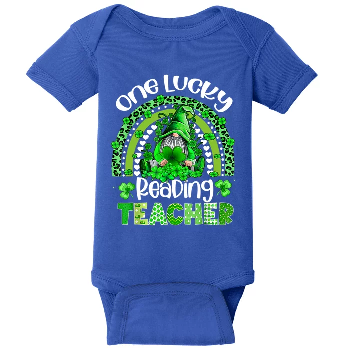 St Patricks Day Cute Gnome One Lucky Reading Teacher Rainbow Gift Baby Bodysuit