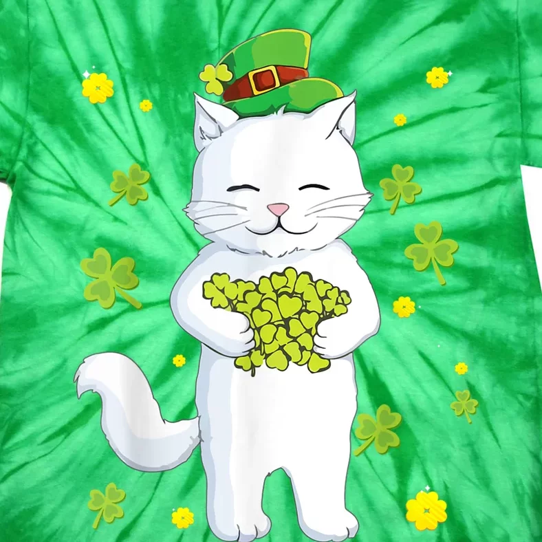 St Patrick's Day Cat Leprechaun Cat Lover Shamrock Tie-Dye T-Shirt