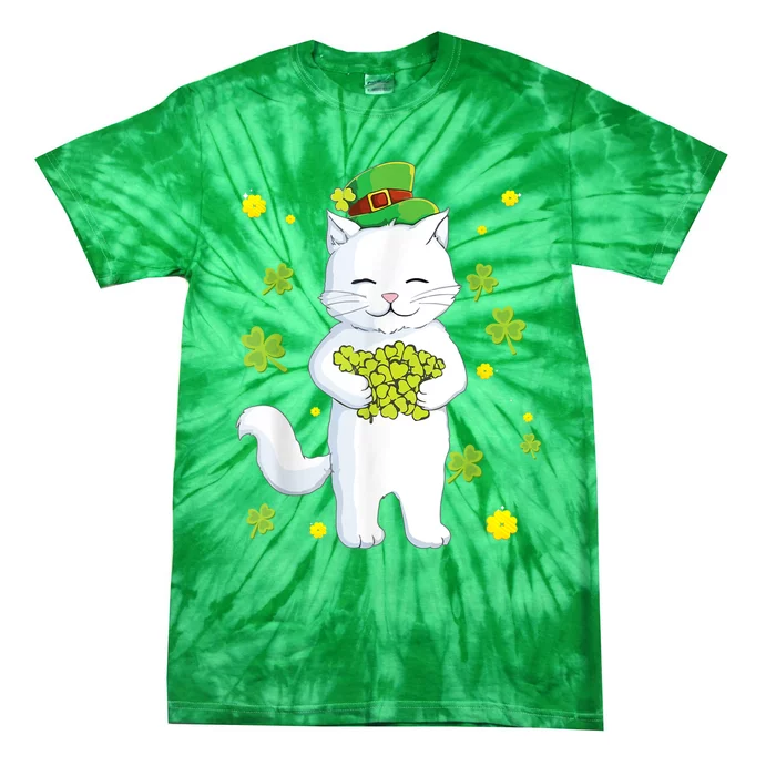 St Patrick's Day Cat Leprechaun Cat Lover Shamrock Tie-Dye T-Shirt