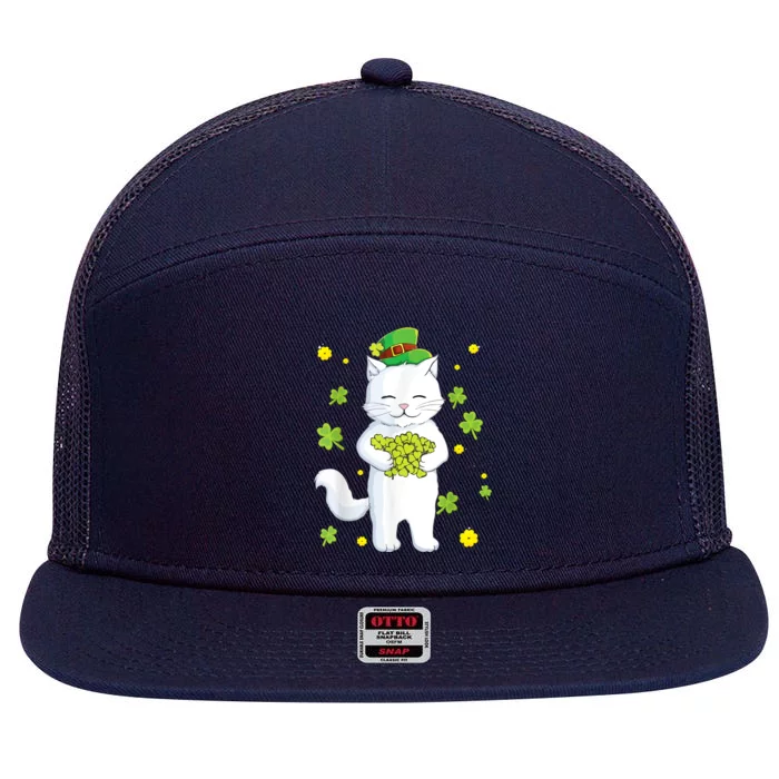 St Patrick's Day Cat Leprechaun Cat Lover Shamrock 7 Panel Mesh Trucker Snapback Hat