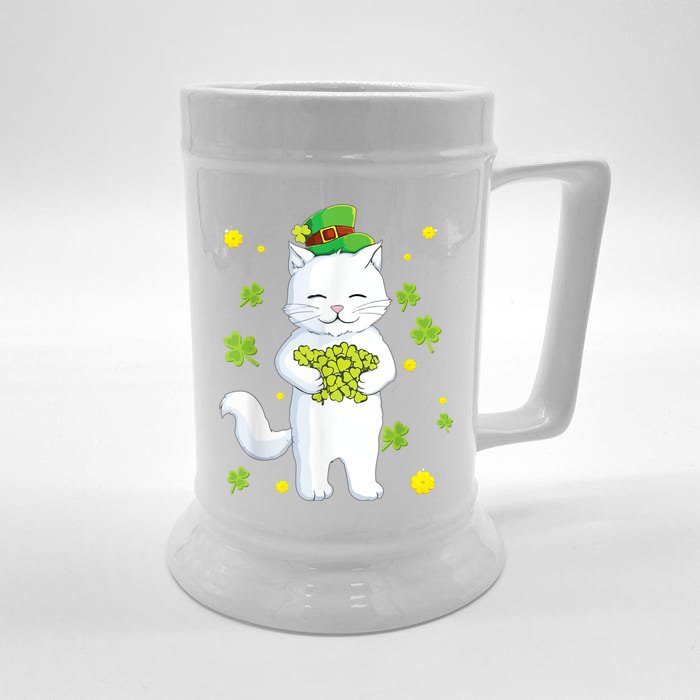 St Patrick's Day Cat Leprechaun Cat Lover Shamrock Front & Back Beer Stein