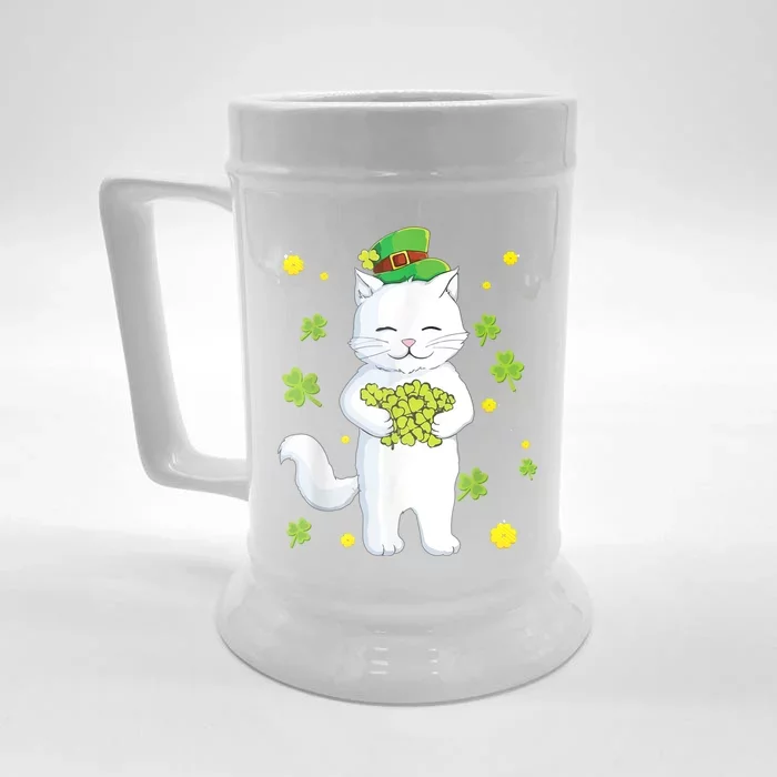 St Patrick's Day Cat Leprechaun Cat Lover Shamrock Front & Back Beer Stein