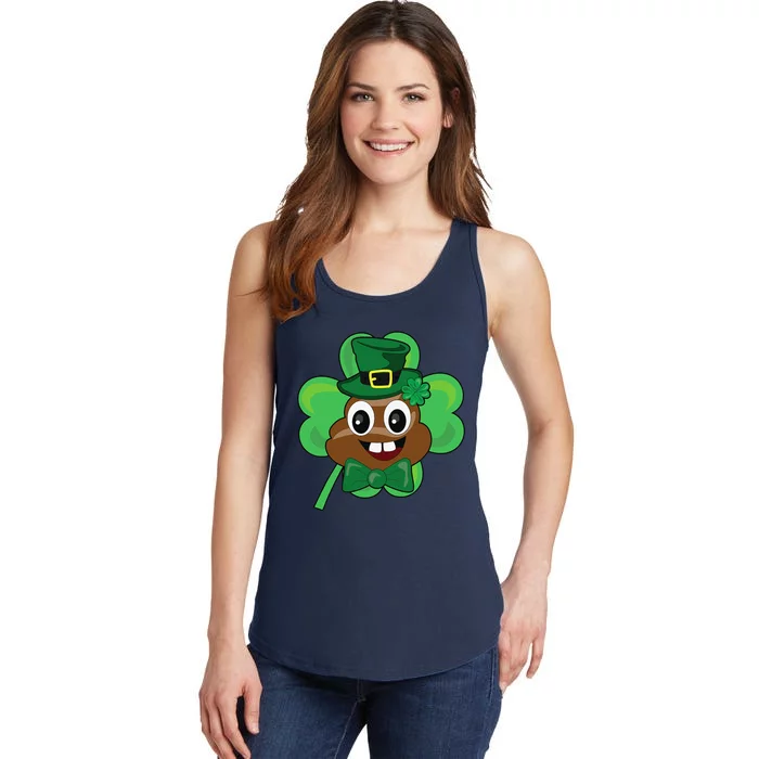 Saint Patrick's Day Funny Poop Leprechaun Green Clover Ladies Essential Tank